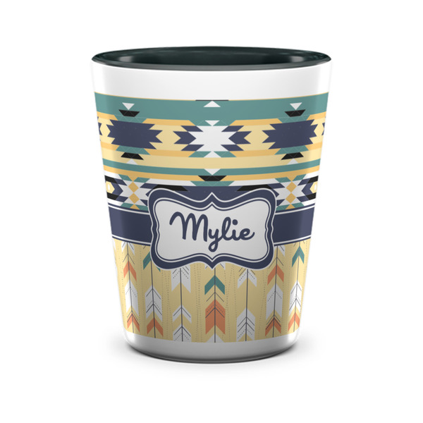 Custom Tribal2 Ceramic Shot Glass - 1.5 oz - Two Tone - Set of 4 (Personalized)