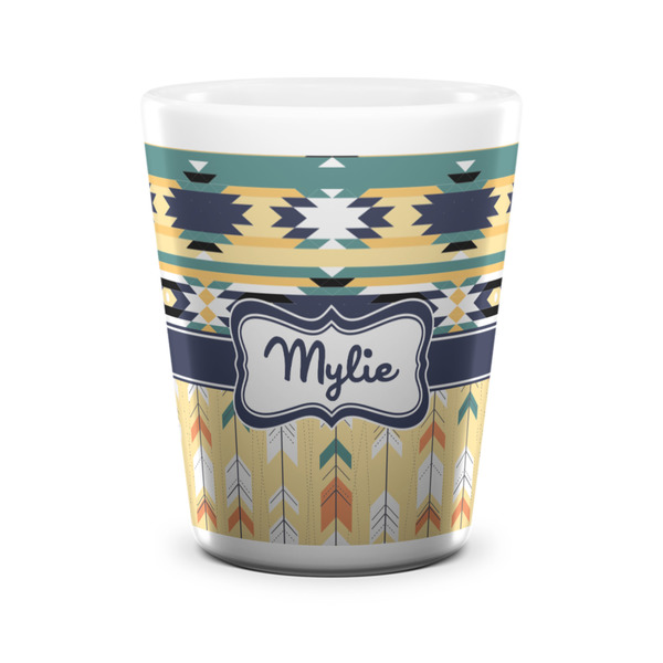 Custom Tribal2 Ceramic Shot Glass - 1.5 oz - White - Set of 4 (Personalized)