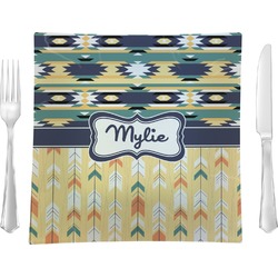 Tribal2 9.5" Glass Square Lunch / Dinner Plate- Single or Set of 4 (Personalized)