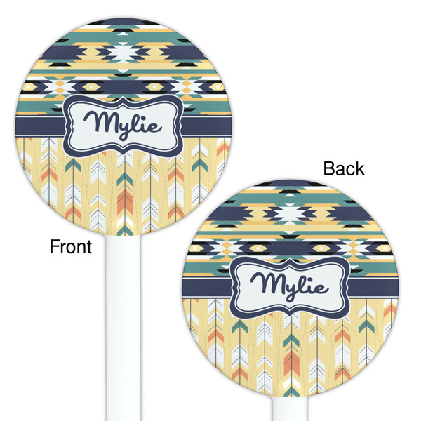 Tribal2 White Plastic 5.5" Stir Stick - Double Sided - Round - Front & Back