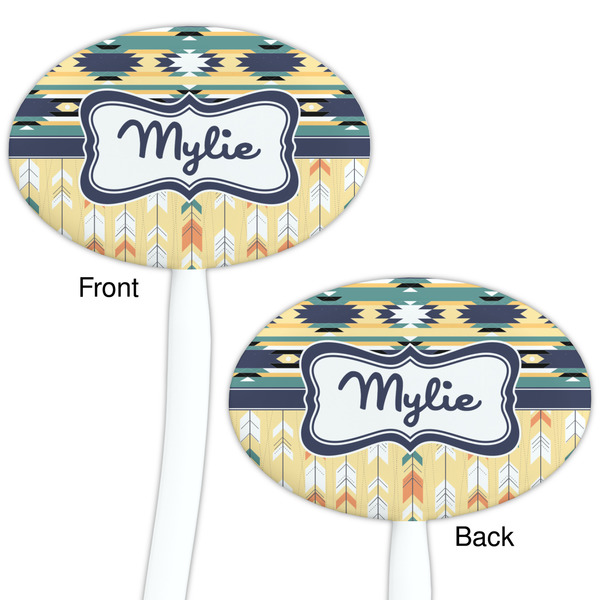 Tribal2 White Plastic 7" Stir Stick - Double Sided - Oval - Front & Back