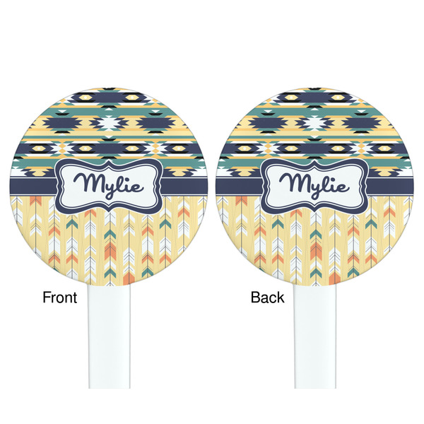 Tribal2 White Plastic 7" Stir Stick - Double Sided - Round - Front & Back