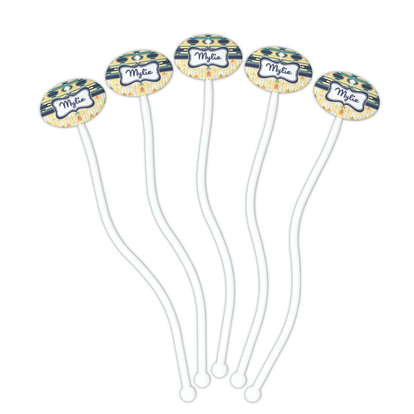 Tribal2 White Plastic 7" Stir Stick - Oval - Fan