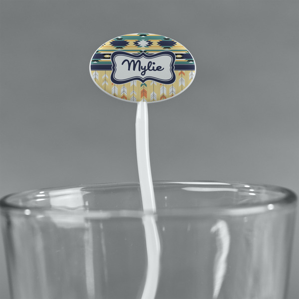 Tribal2 White Plastic 7" Stir Stick - Oval - Main