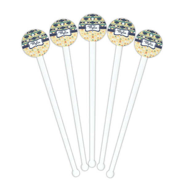 Tribal2 White Plastic 7" Stir Stick - Round - Fan View