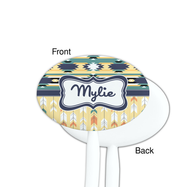 Tribal2 White Plastic 7" Stir Stick - Single Sided - Oval - Front & Back