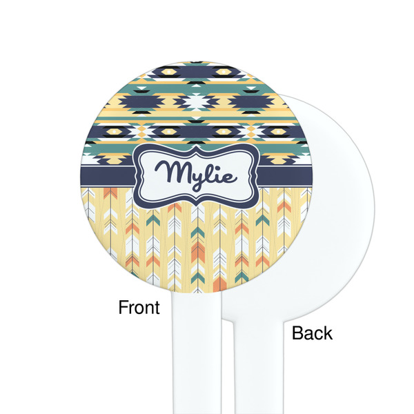 Tribal2 White Plastic 7" Stir Stick - Single Sided - Round - Front & Back