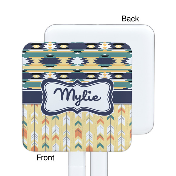 Tribal2 White Plastic Stir Stick - Single Sided - Square - Approval