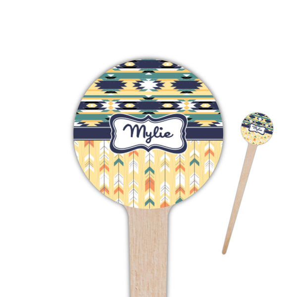 Custom Tribal2 4" Round Wooden Food Picks - Double Sided (Personalized)