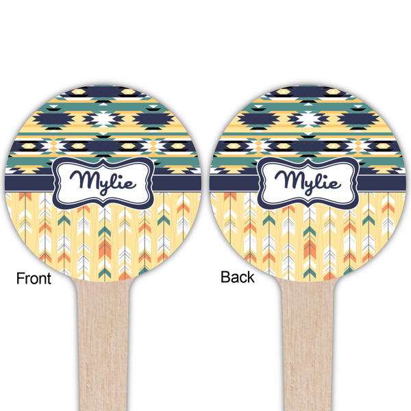 Tribal2 Wooden 4" Food Pick - Round - Double Sided - Front & Back
