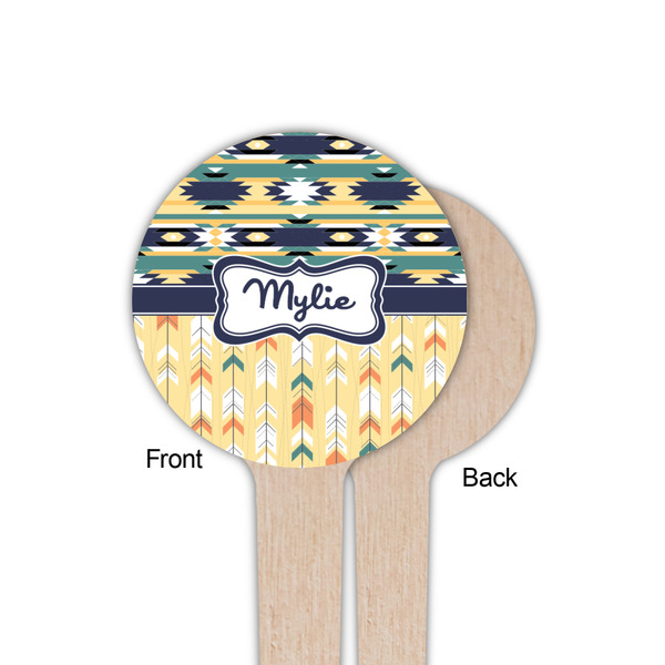 Tribal2 Wooden 4" Food Pick - Round - Single Sided - Front & Back