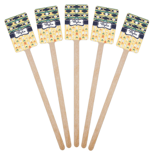 Tribal2 Wooden 6.25" Stir Stick - Rectangular - Fan View