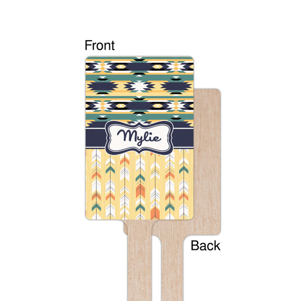 Tribal2 Wooden 6.25" Stir Stick - Rectangular - Single - Front & Back