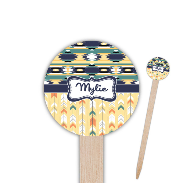 Custom Tribal2 6" Round Wooden Food Picks - Single Sided (Personalized)