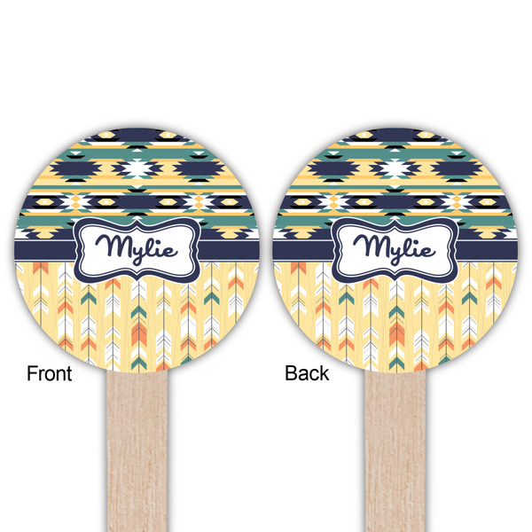 Tribal2 Wooden 6" Food Pick - Round - Double Sided - Front & Back