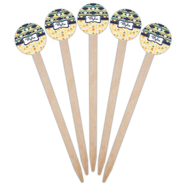 Tribal2 Wooden 6" Food Pick - Round - Fan View