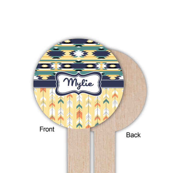 Tribal2 Wooden 6" Food Pick - Round - Single Sided - Front & Back