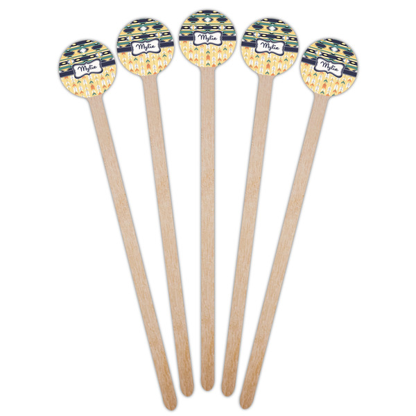 Tribal2 Wooden 6" Stir Stick - Round - Fan View