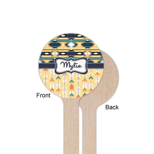 Tribal2 Wooden 6" Stir Stick - Round - Single Sided - Front & Back