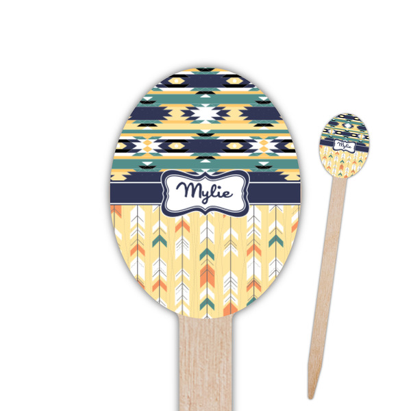 Custom Tribal2 Oval Wooden Food Picks - Double Sided (Personalized)