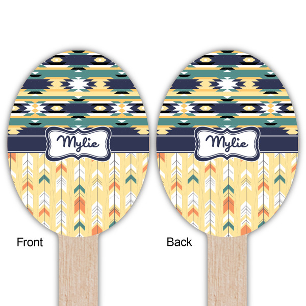 Tribal2 Wooden Food Pick - Oval - Double Sided - Front & Back