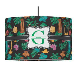 Hawaiian Masks 12" Drum Pendant Lamp - Fabric (Personalized)