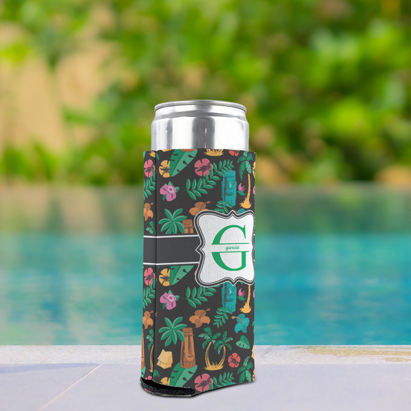 Hawaiian Masks Can Cooler - Tall 12oz - In Context