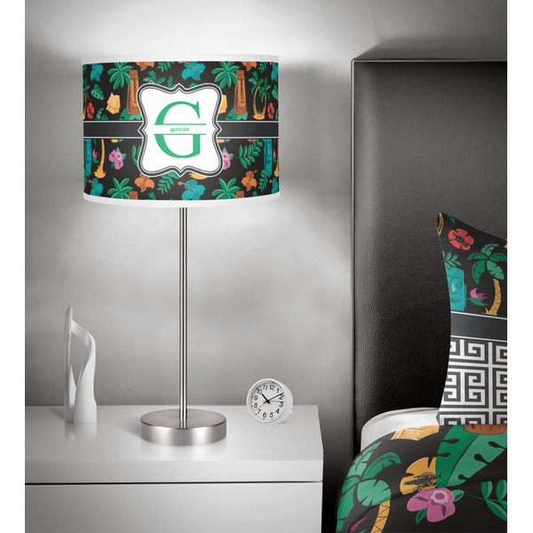 Hawaiian Masks 13 inch drum lamp shade - in room