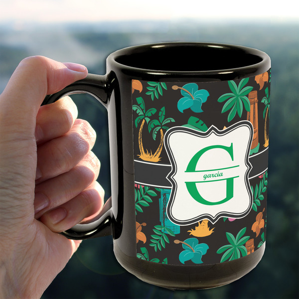 Hawaiian Masks 15oz. Black Mug - LIFESTYLE