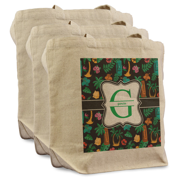 Custom Hawaiian Masks Reusable Cotton Grocery Bags - Set of 3 (Personalized)