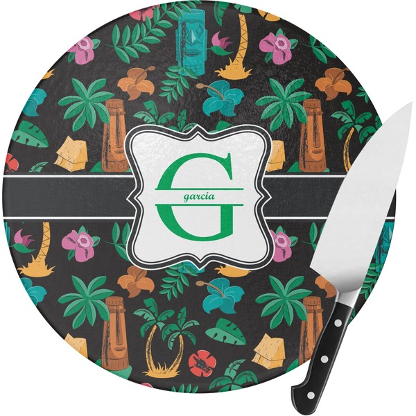 Custom Hawaiian Masks Round Glass Cutting Board - Small (Personalized)