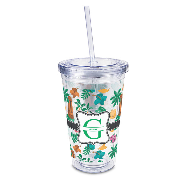 Custom Hawaiian Masks 16oz Double Wall Acrylic Tumbler with Lid & Straw - Full Print (Personalized)