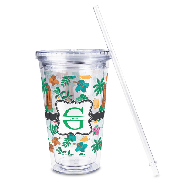 Hawaiian Masks Acrylic Tumbler - Full Print - Front straw out