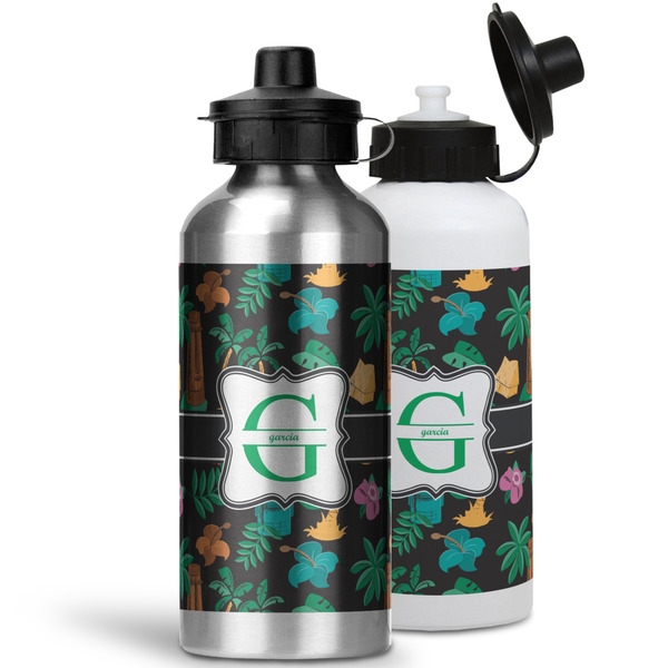 Hawaiian Masks Aluminum Water Bottles - MAIN (white &silver)