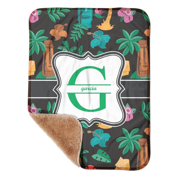 Custom Hawaiian Masks Sherpa Baby Blanket - 30" x 40" w/ Name and Initial