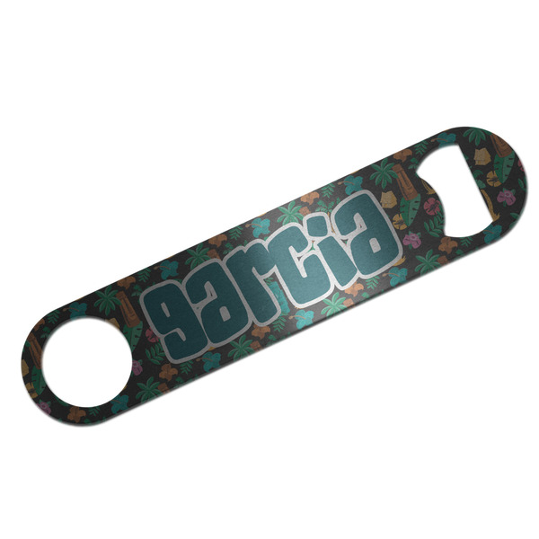 Custom Hawaiian Masks Bar Bottle Opener - Silver w/ Name and Initial