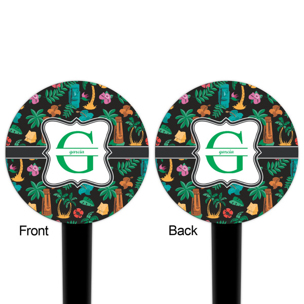 Hawaiian Masks Black Plastic 4" Food Pick - Round - Double Sided - Front & Back