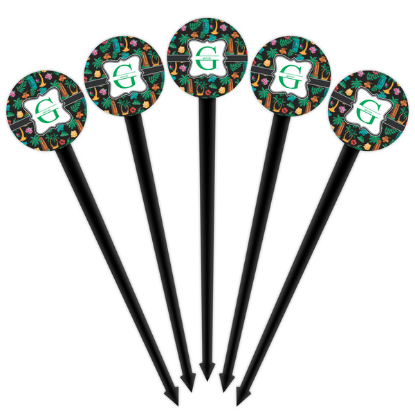 Hawaiian Masks Black Plastic 4" Food Pick - Round - Fan View