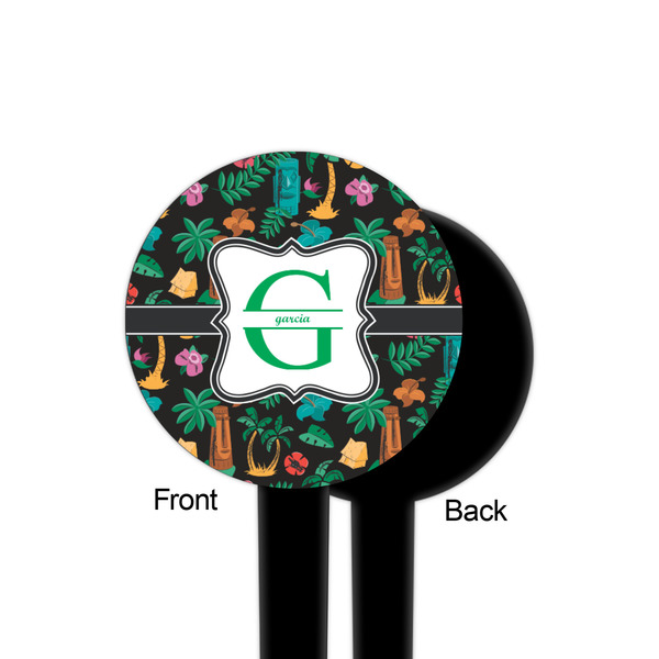 Hawaiian Masks Black Plastic 4" Food Pick - Round - Single Sided - Front & Back