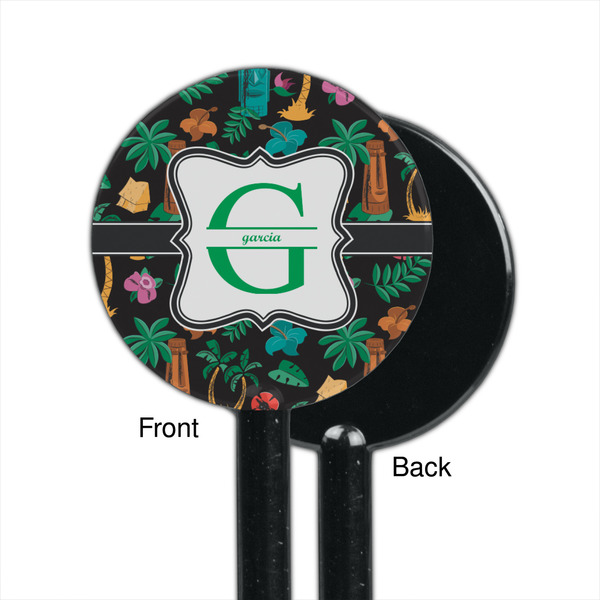 Hawaiian Masks Black Plastic 5.5" Stir Stick - Single Sided - Round - Front & Back