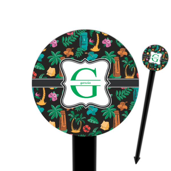 Custom Hawaiian Masks 6" Round Plastic Food Picks - Black - Single Sided (Personalized)