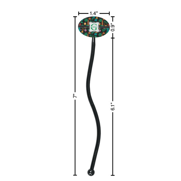 Hawaiian Masks Black Plastic 7" Stir Stick - Oval - Dimensions