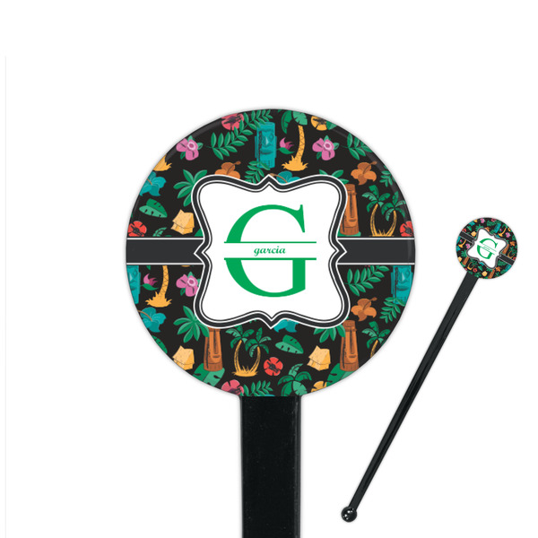 Custom Hawaiian Masks 7" Round Plastic Stir Sticks - Black - Single Sided (Personalized)
