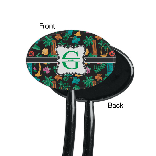 Hawaiian Masks Black Plastic 7" Stir Stick - Single Sided - Oval - Front & Back