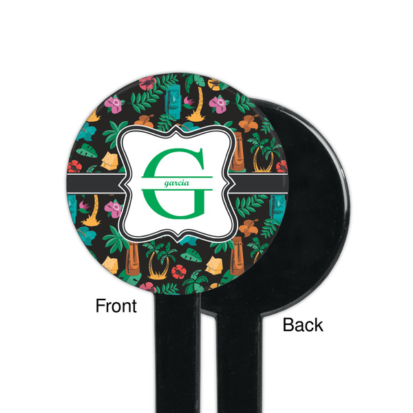 Hawaiian Masks Black Plastic 7" Stir Stick - Single Sided - Round - Front & Back