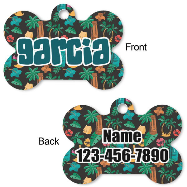 Hawaiian Masks Bone Shaped Dog Tag - Front & Back
