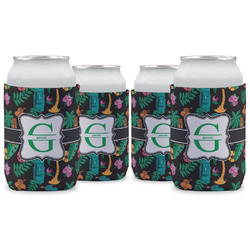 Hawaiian Masks Can Cooler (12 oz) - Set of 4 w/ Name and Initial