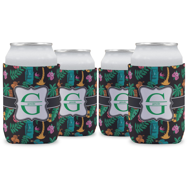 Custom Hawaiian Masks Can Cooler (12 oz) - Set of 4 w/ Name and Initial