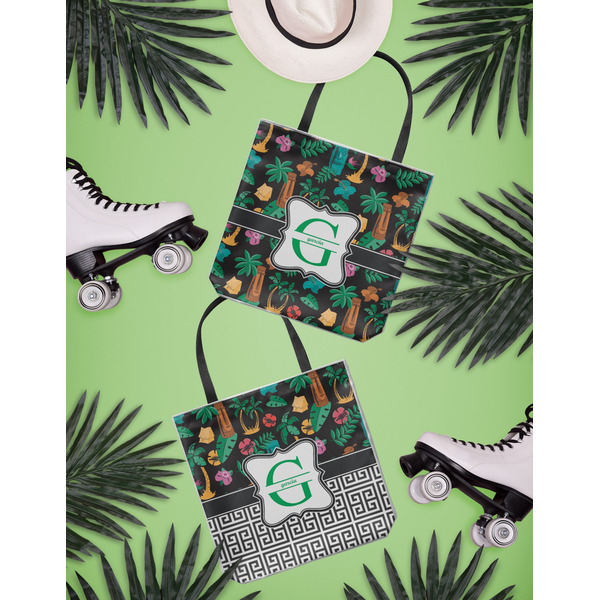 Hawaiian Masks Canvas Tote Lifestyle Front and Back- 13x13