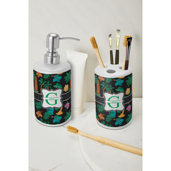 Hawaiian Masks Ceramic Bathroom Accessories - LIFESTYLE (toothbrush holder & soap dispenser)